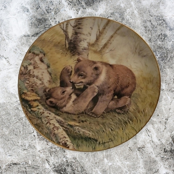 3/$30 Forest YEAR 1982 Bear Cubs Join in a May Frolic Porcelain Nature Plate - Picture 1 of 5